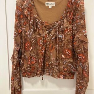 Idyllwind Women's Brown Floral Lace-Up Blouse